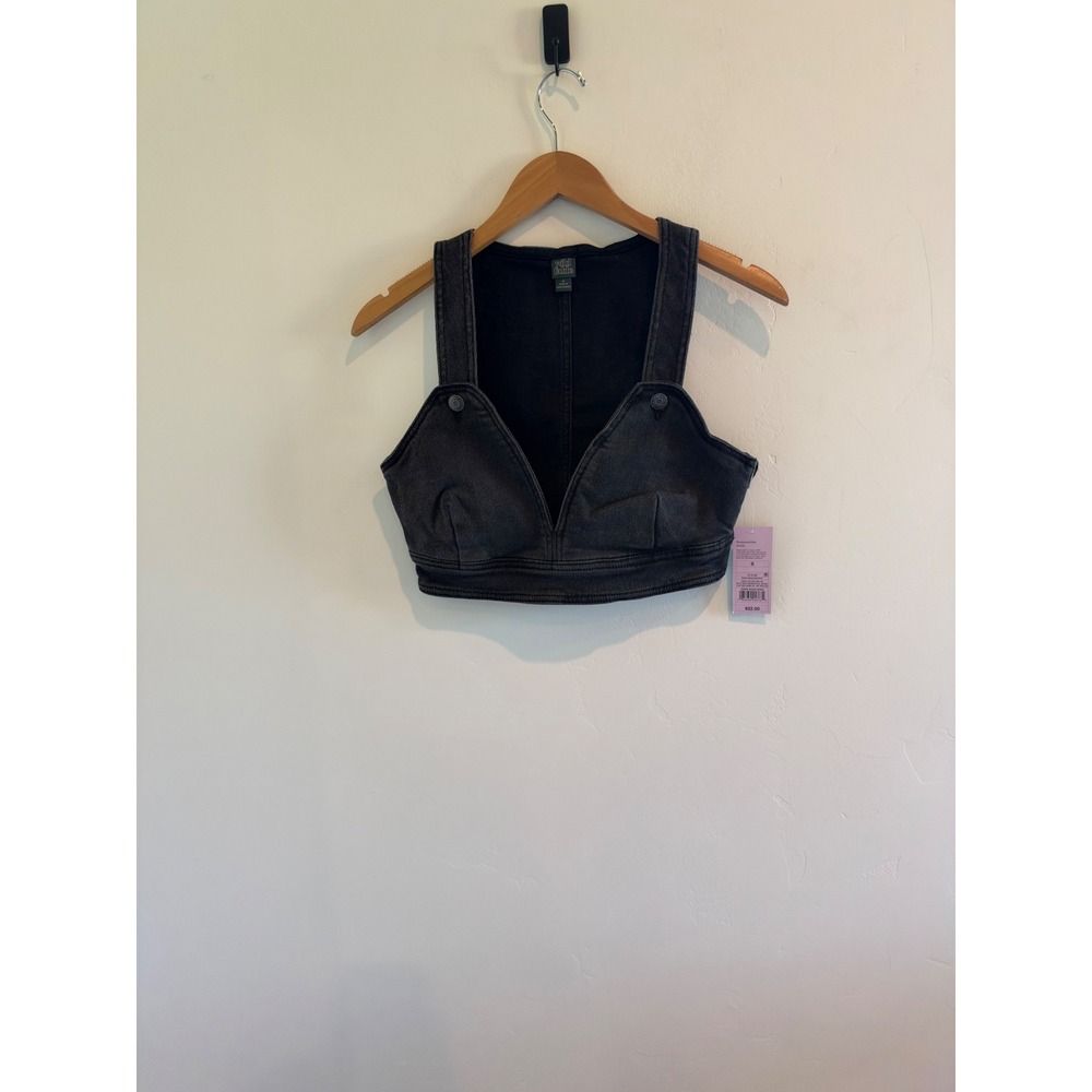 Wild Fable Womens Denim Bralette Top Washed Black V-Neck Back Zip Cropped Small